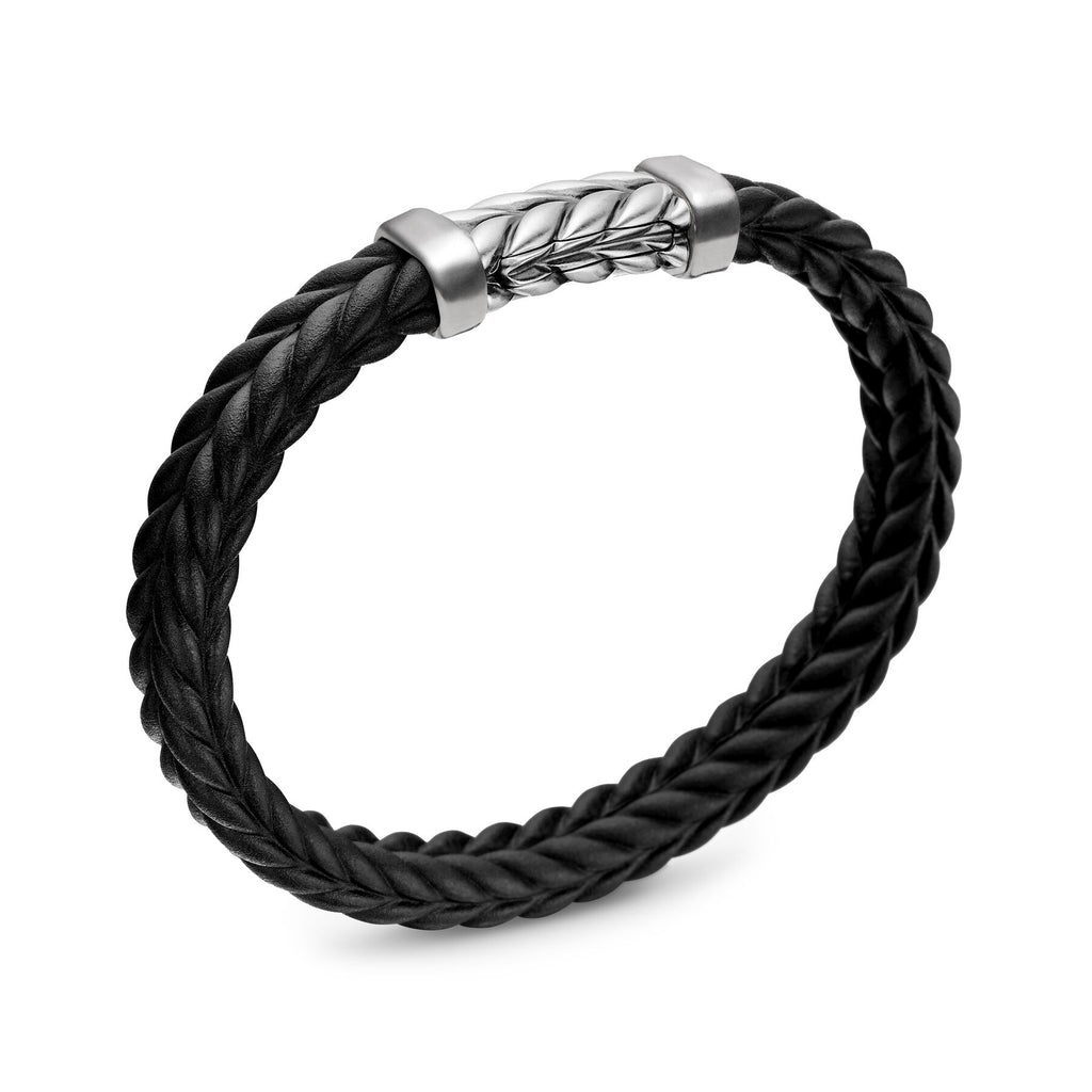David Yurman Black Rubber and Silver 9 mm Chevron Rubber Link Bracelet