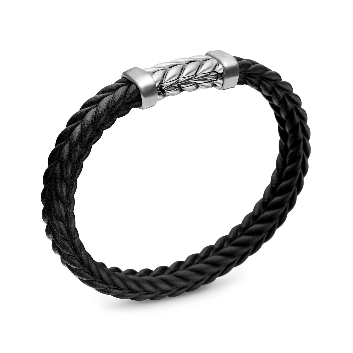David Yurman Black Rubber and Silver 9 mm Chevron Rubber Link Bracelet