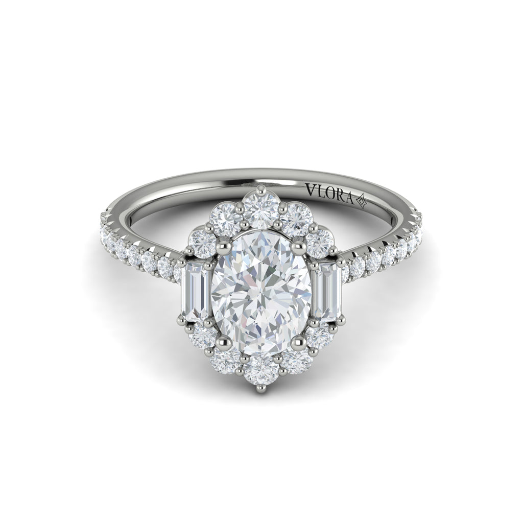 Vlora White Gold Diamond Oval Halo Engagement Ring