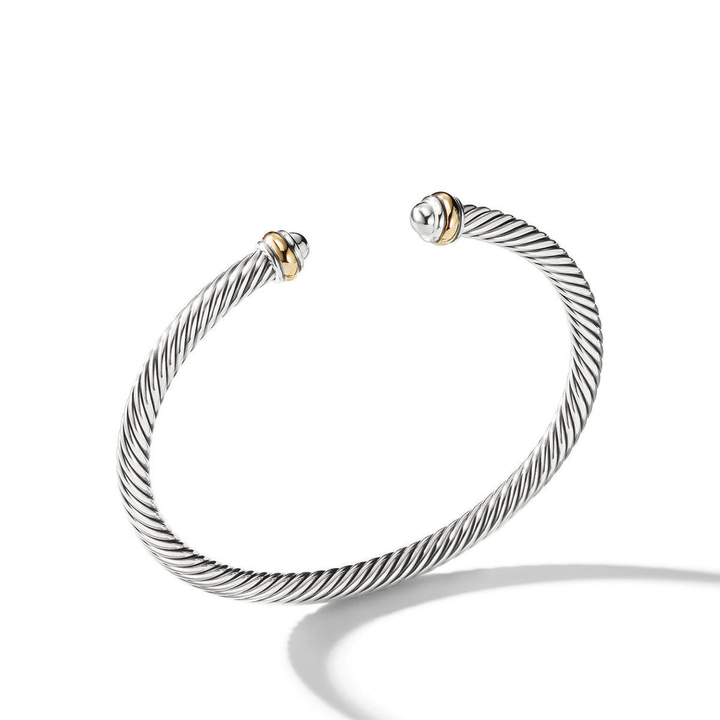 David Yurman Silver and Yellow Gold Classic Cable Silver Dome Bracelet