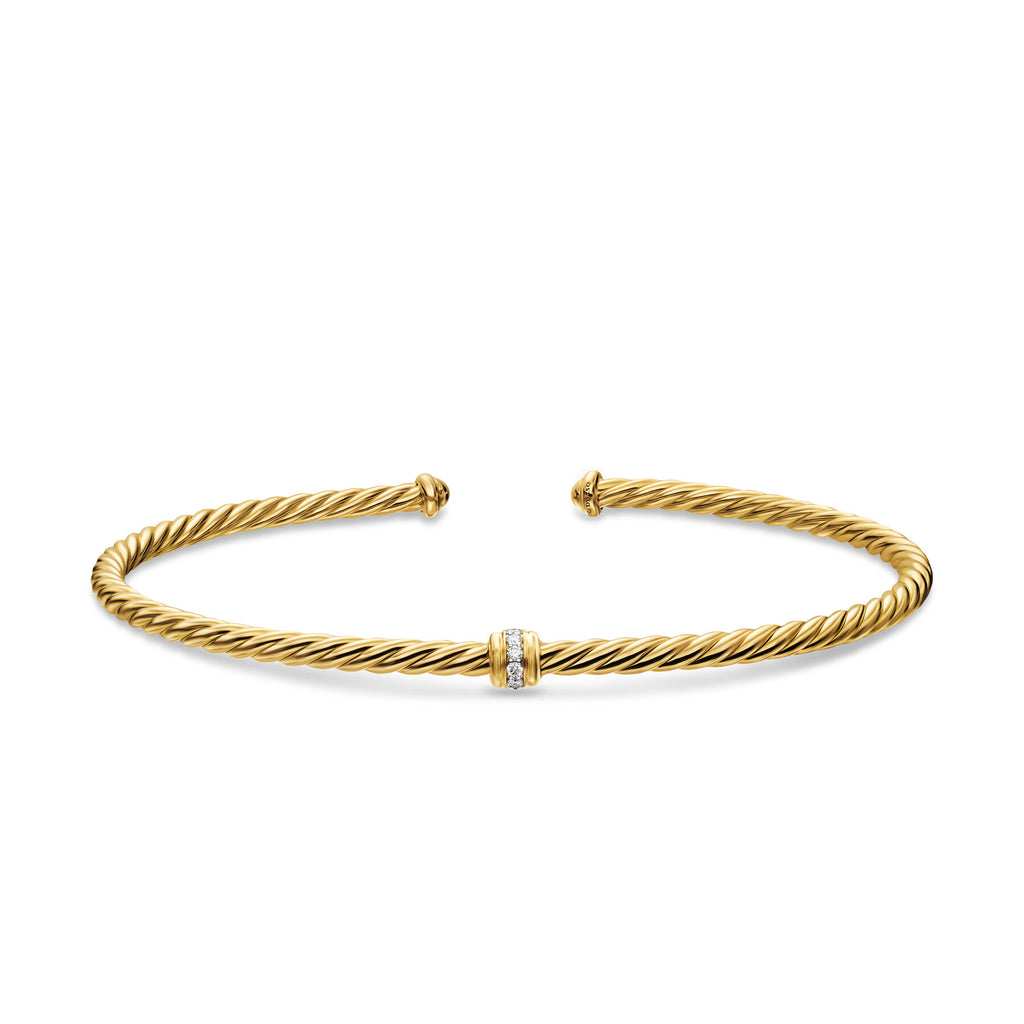 David Yurman Yellow Gold Micro Cablespira Flex Center Diamond Station Bracelet