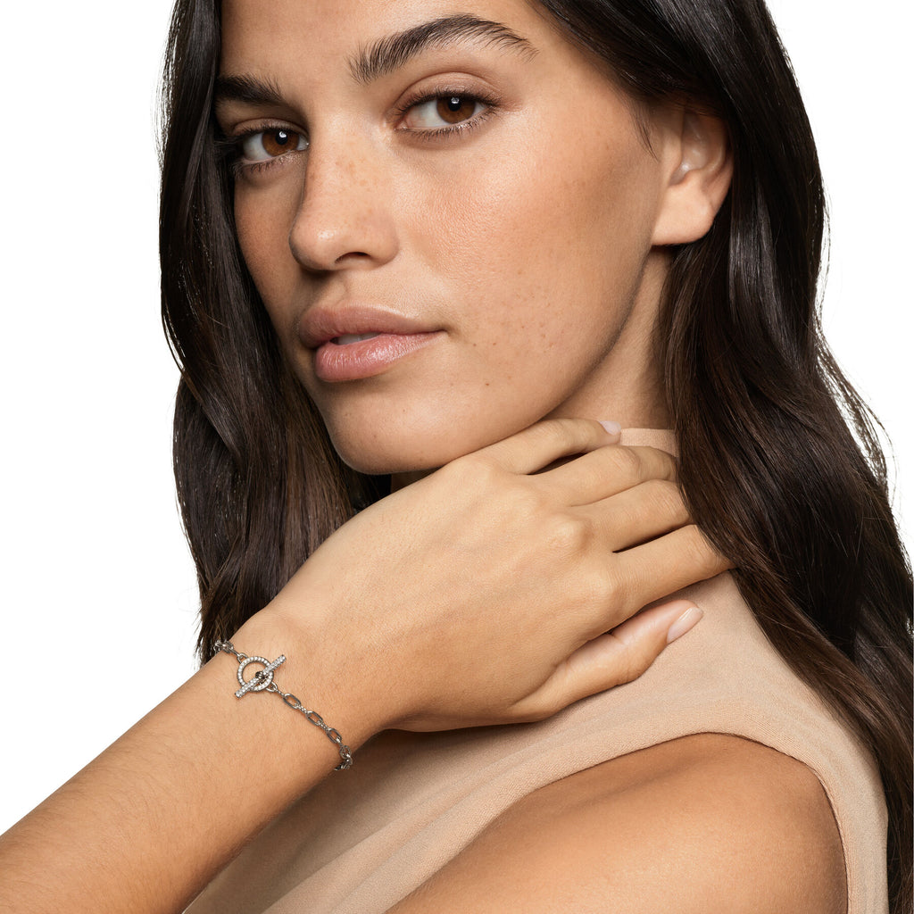 David Yurman Silver Madison Diamond Toggle Bracelet