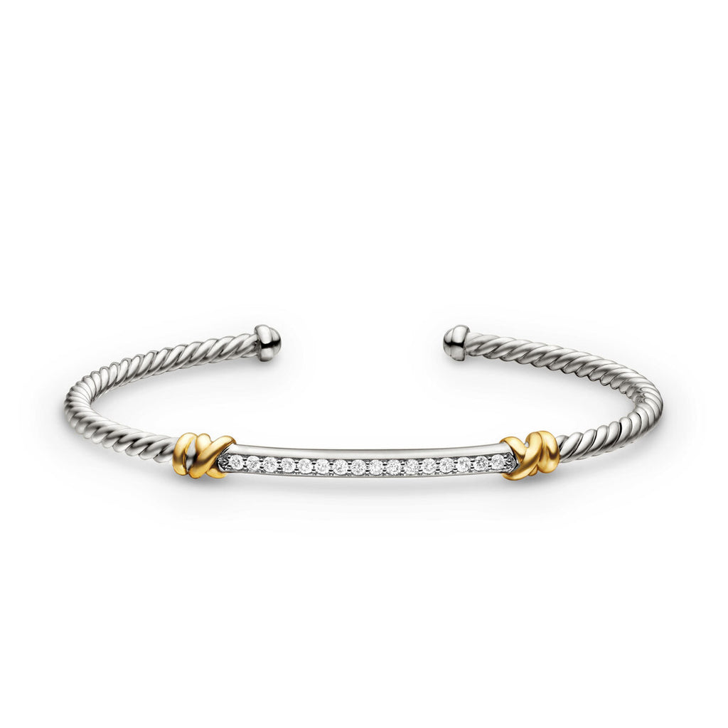 David Yurman Sterling Silver and Yellow Gold Petite Helena Cablespria Station Bracelet