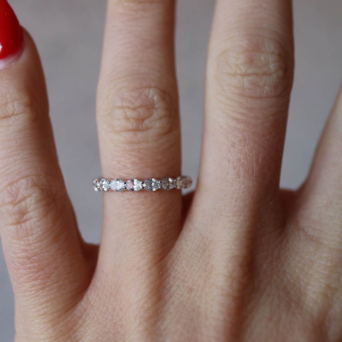 Vlora White Gold East-West Oval Diamond Wedding Band