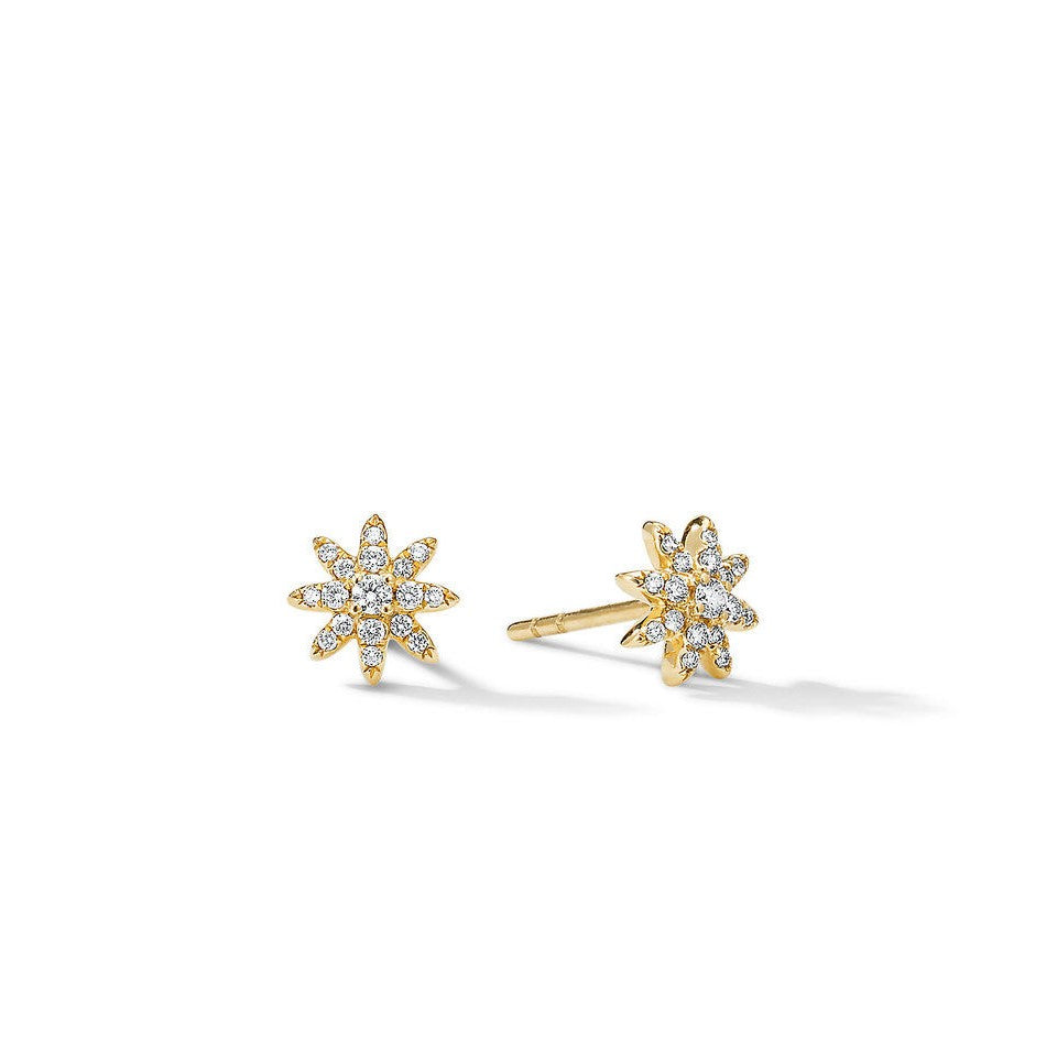 David Yurman Yellow Gold Petite Starburst Pave Stud Earrings with Diamonds
