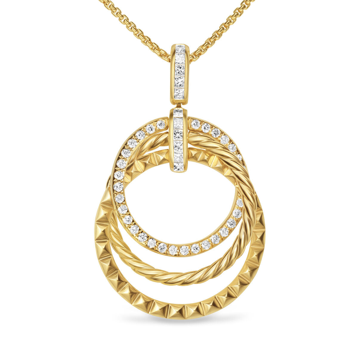 David Yurman Yellow Gold Crossover Trio Pendant Necklace with Diamonds