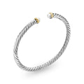 David Yurman Sterling Silver and Yellow Gold Pearl Cable Flex Bracelet