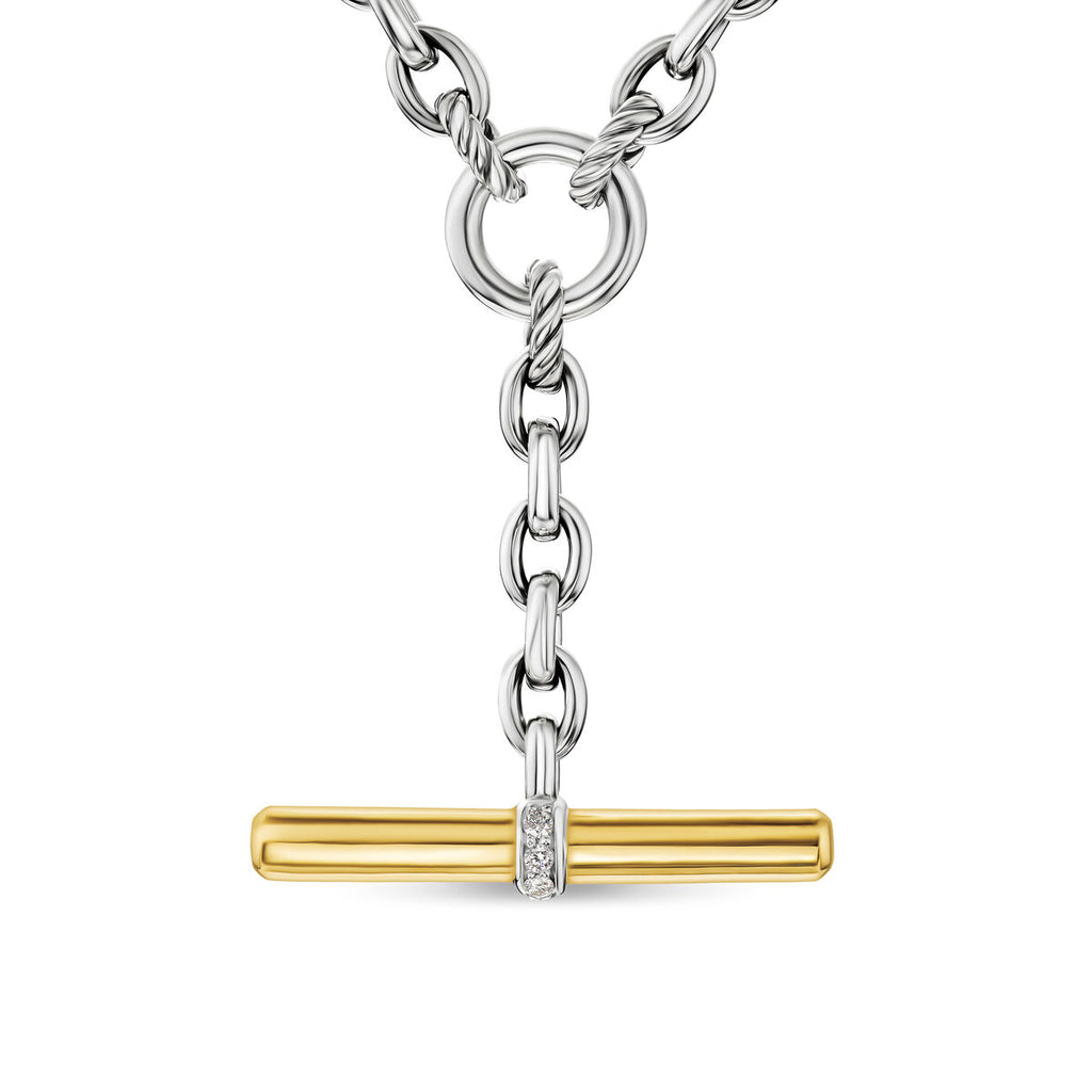 David Yurman Sterling Silver and Yellow Gold Mercer Petite Toggle Necklace with Diamonds