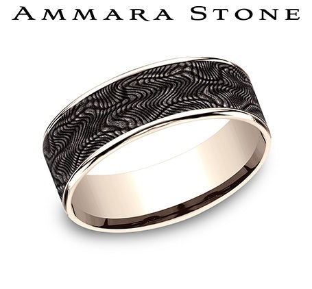 Ammara Stone Rose Gold and Black Tantalum Snakeskin Center Wedding Band