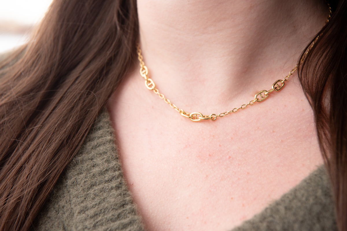 Yellow Gold-Plated Anchor Link Chain Necklace