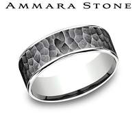 Ammara Stone White Gold and Grey Tantalum Satin Hammered Center Wedding Band