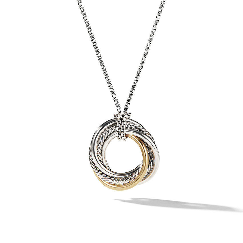 David Yurman Sterling Silver and Yellow Gold Crossover Circle Pendant
