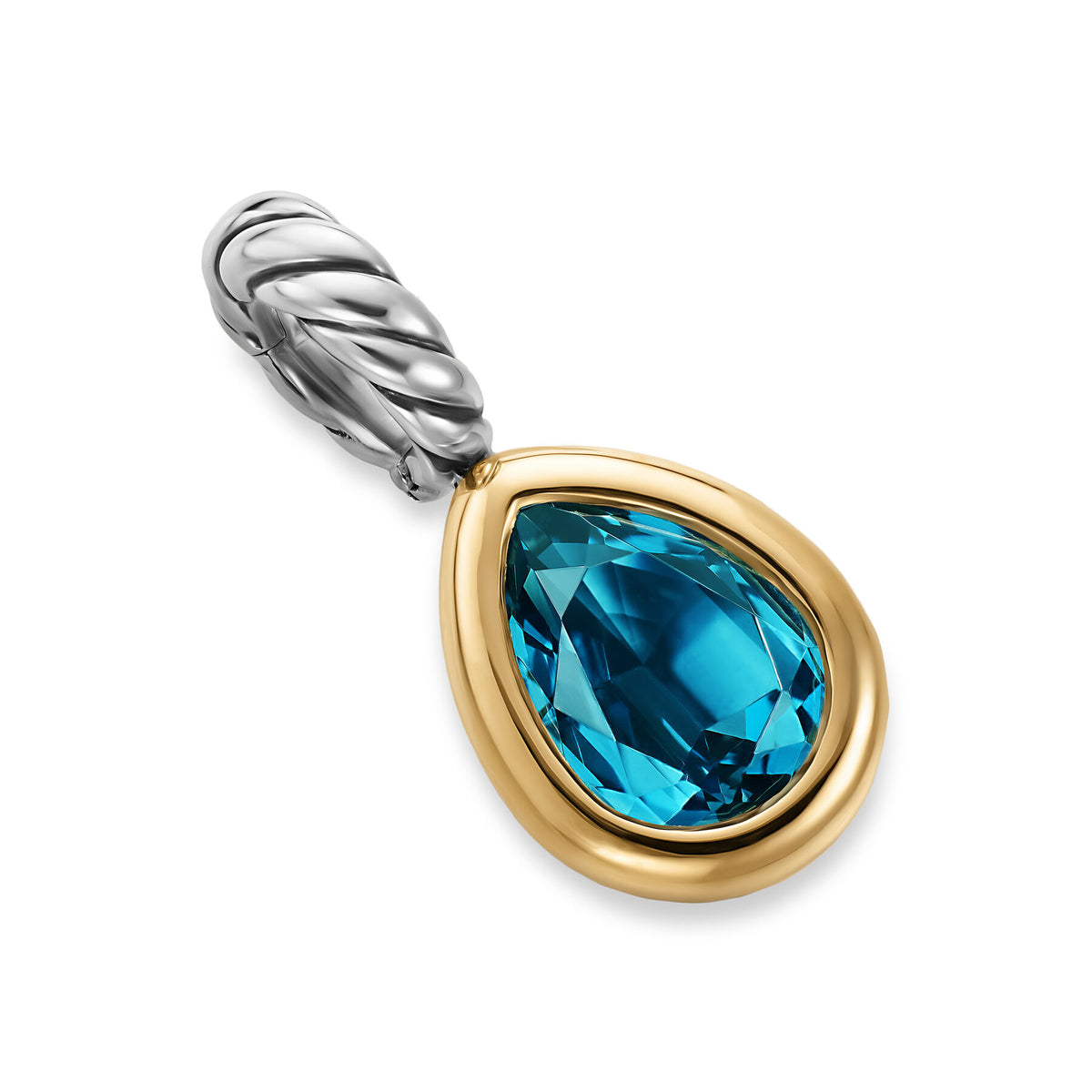 David Yurman Silver and Yellow Gold Mini Pear Hamption Blue Topaz Enhancer
