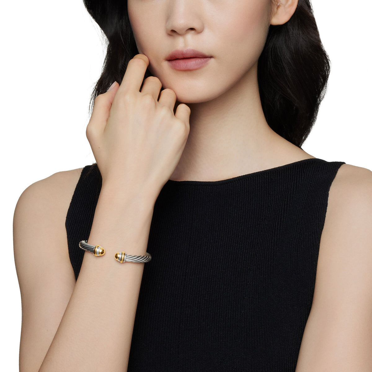 David Yurman Silver and Yellow Gold Classic Cable Bracelet