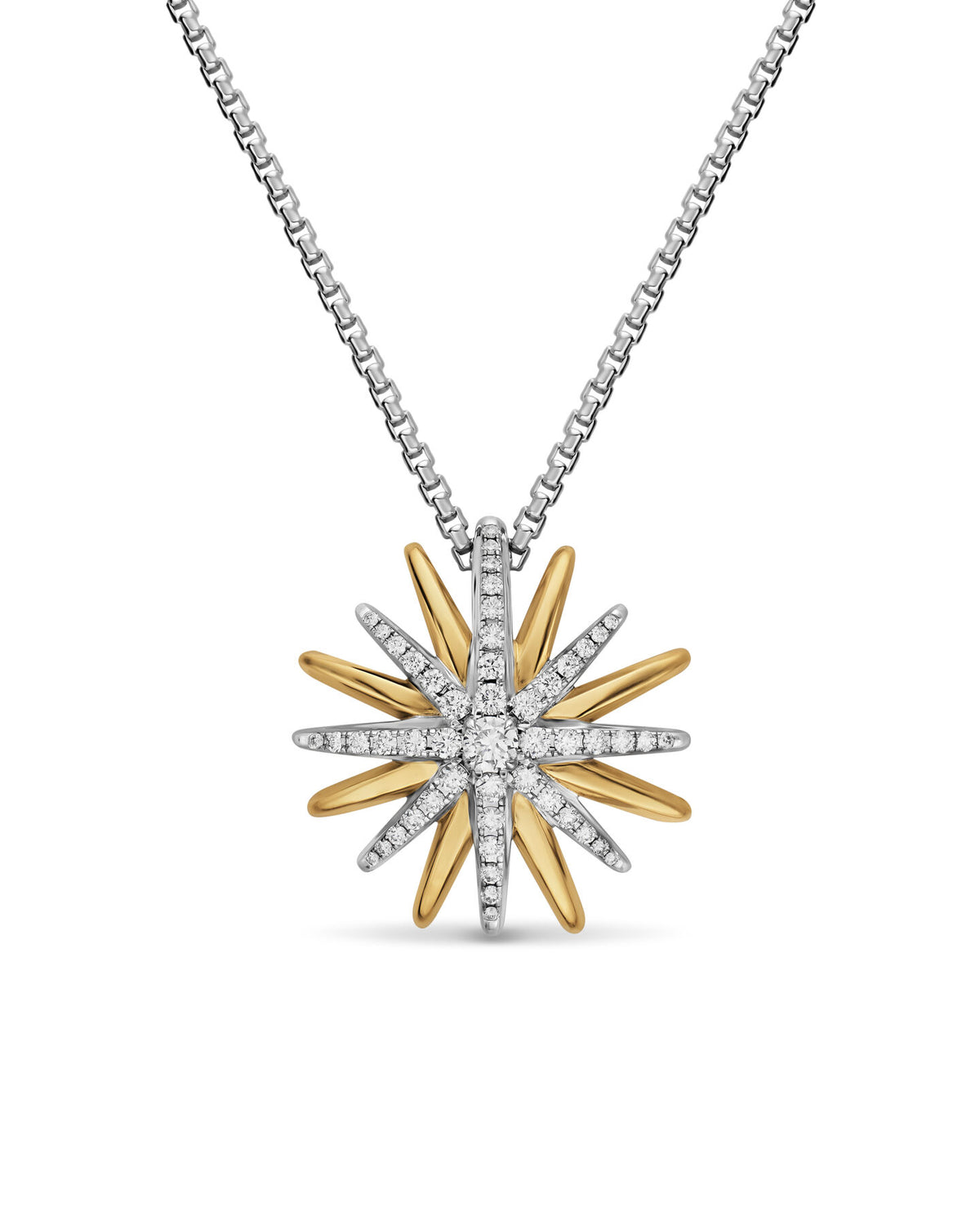 David Yurman Two Tone Starburst Diamond Pendant Necklace