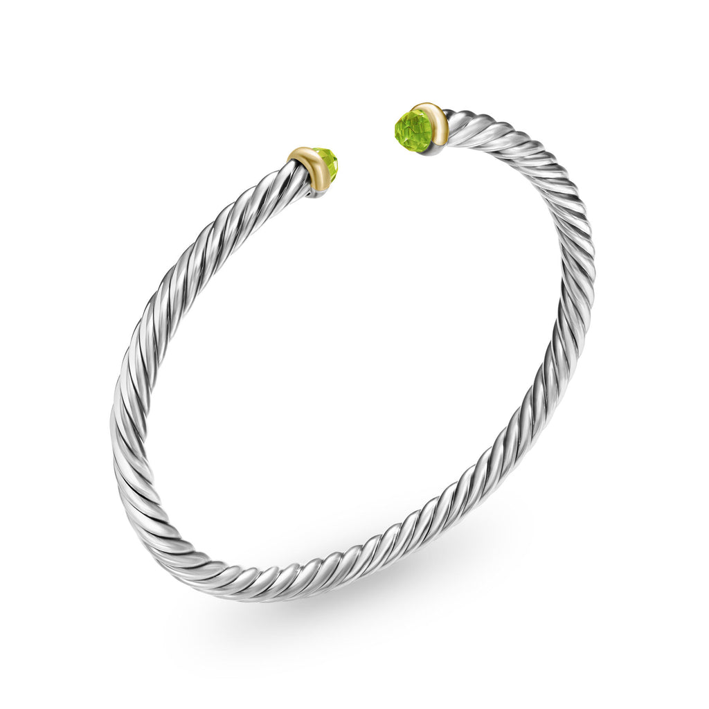 David Yurman Sterling Silver and Yellow Gold Cable Flex Peridot Bracelet