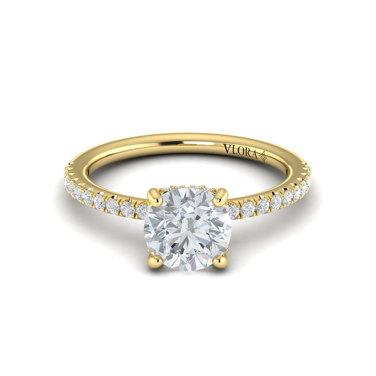 Vlora Yellow Gold Petite Diamond Hidden Halo Engagement Ring Mounting