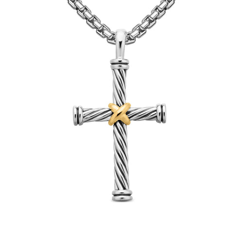 David Yurman Silver and Yellow Gold Cable Cross Enhancer