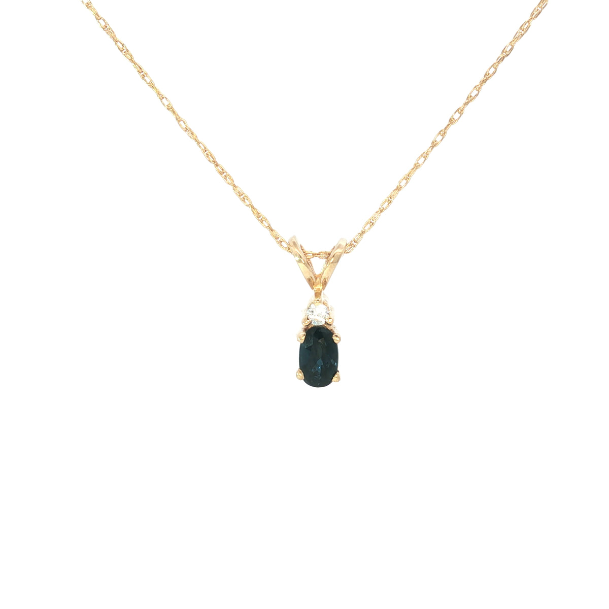 Estate Yellow Gold Sapphire Diamond Pendant Necklace