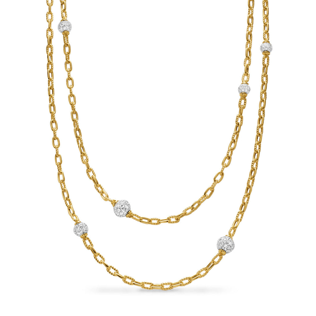 David Yurman Yellow Gold Madison Pave Bead Station Necklace