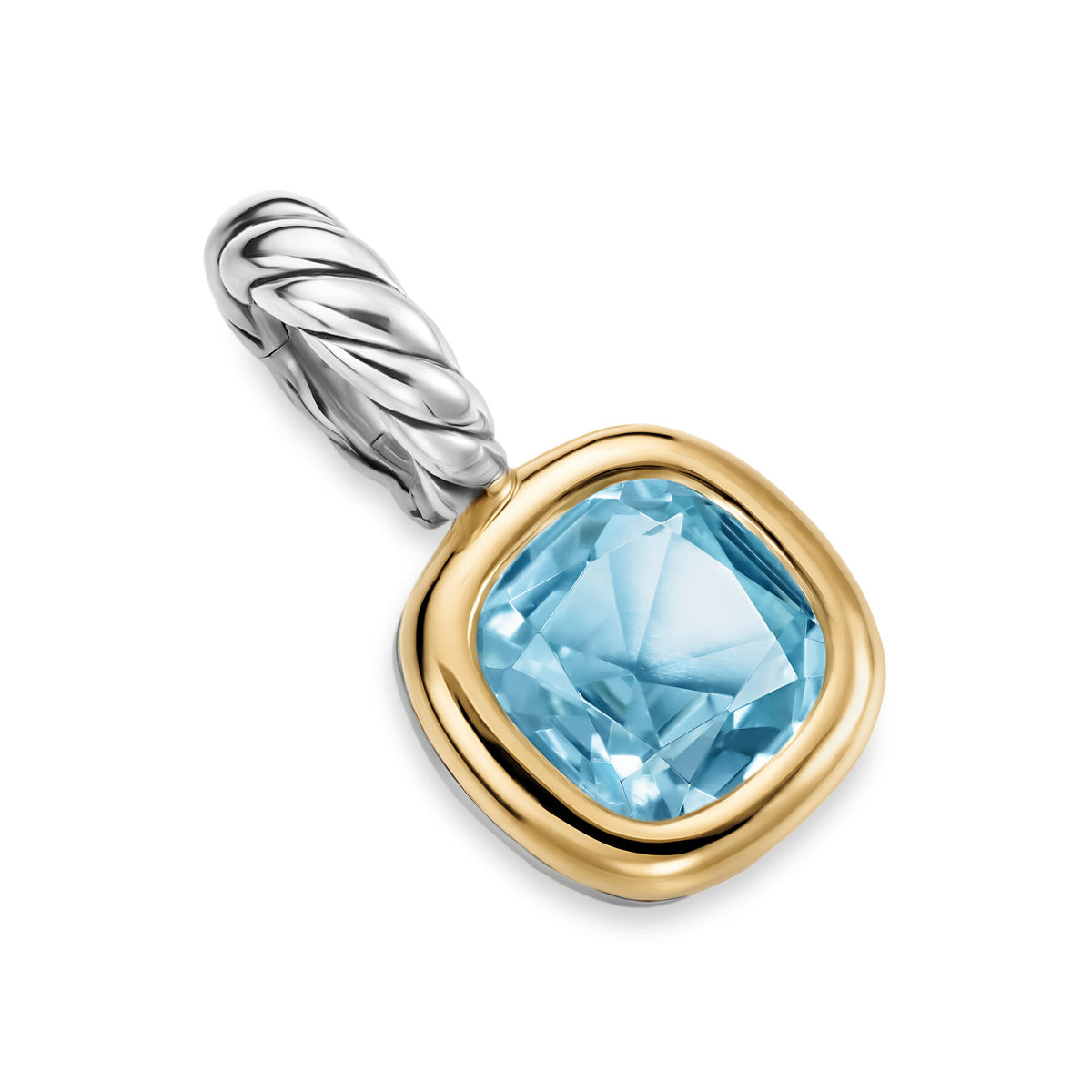 David Yurman Sterling Silver and Yellow Gold Mini Cushion Sky Blue Topaz Enhancer
