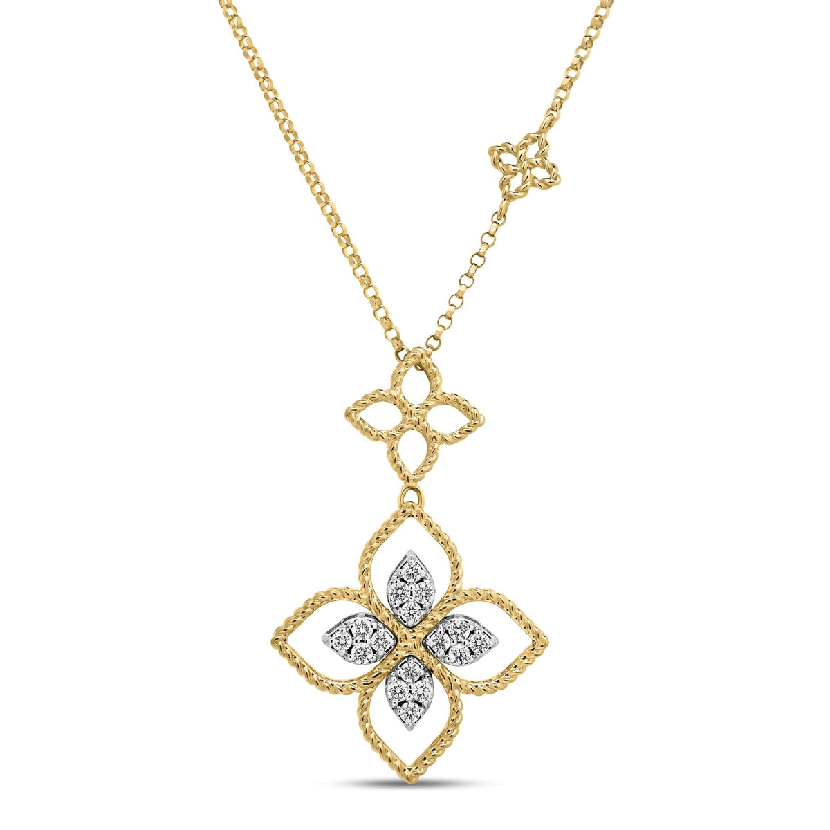 Roberto Coin Yellow Gold Double Princess Flower Open Frame Necklace