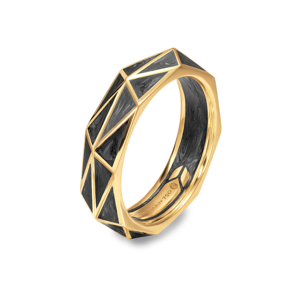 David Yurman Yellow Gold Faceted Forged Carbon Band Ring