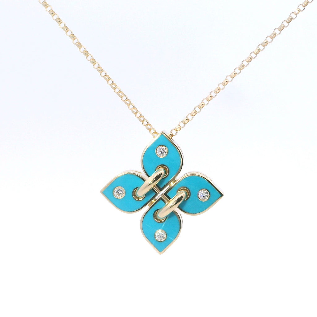 Yellow Gold Venetian Princess Filo Diamond Turquoise Enamel Pendant Necklace - Roberto Coin