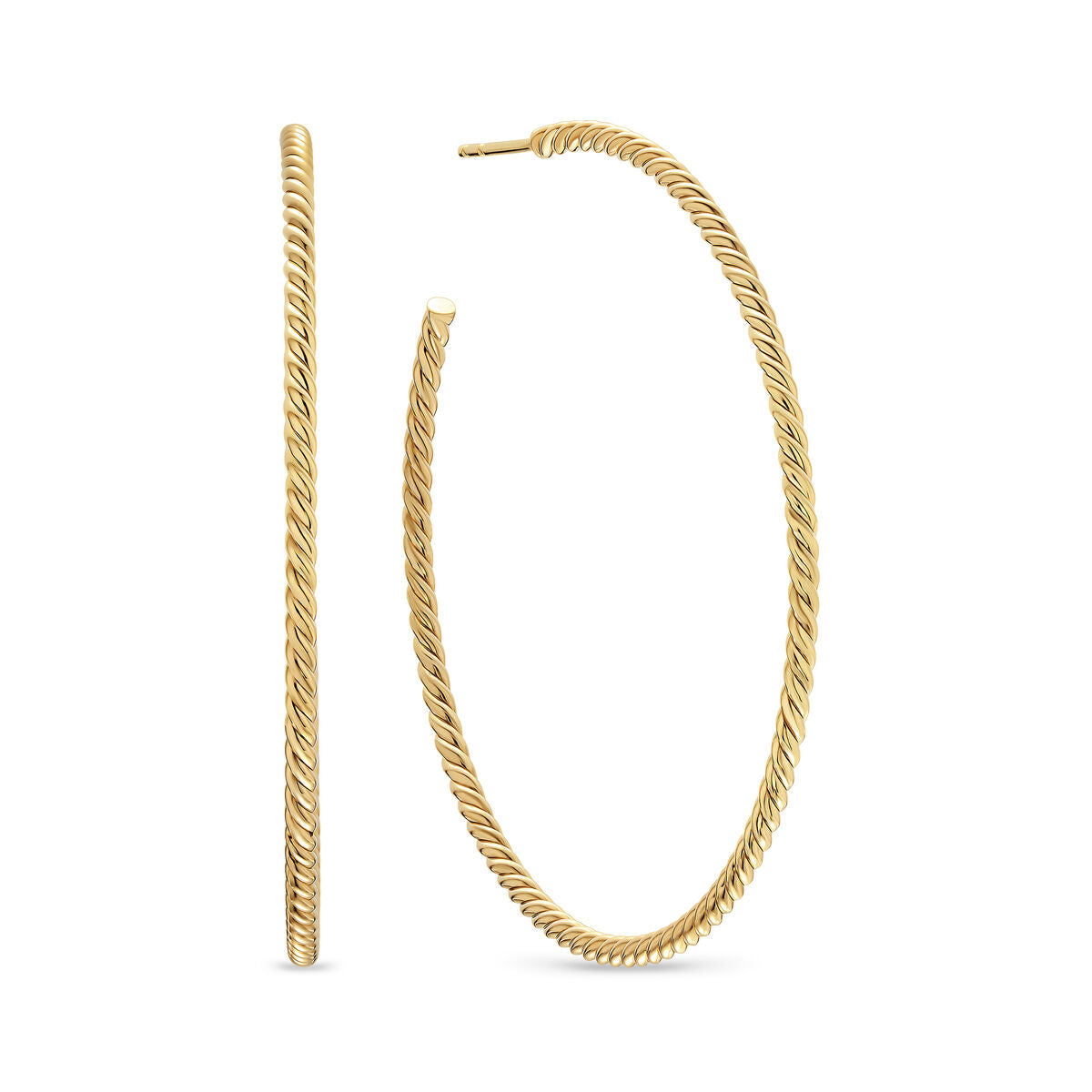 David Yurman Yellow Gold 2 Inch Cable Hoop Earrings