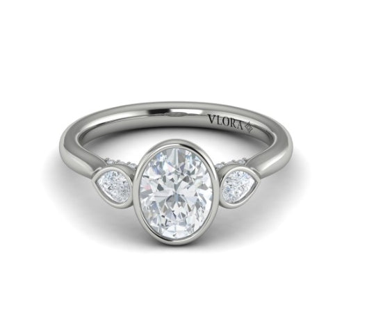 Vlora White Gold Bezel Pear Side Stones Engagement Ring Mounting