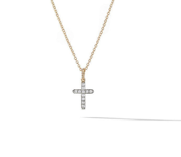 David Yurman Yellow Gold Small Cross Cable Collectible Necklace