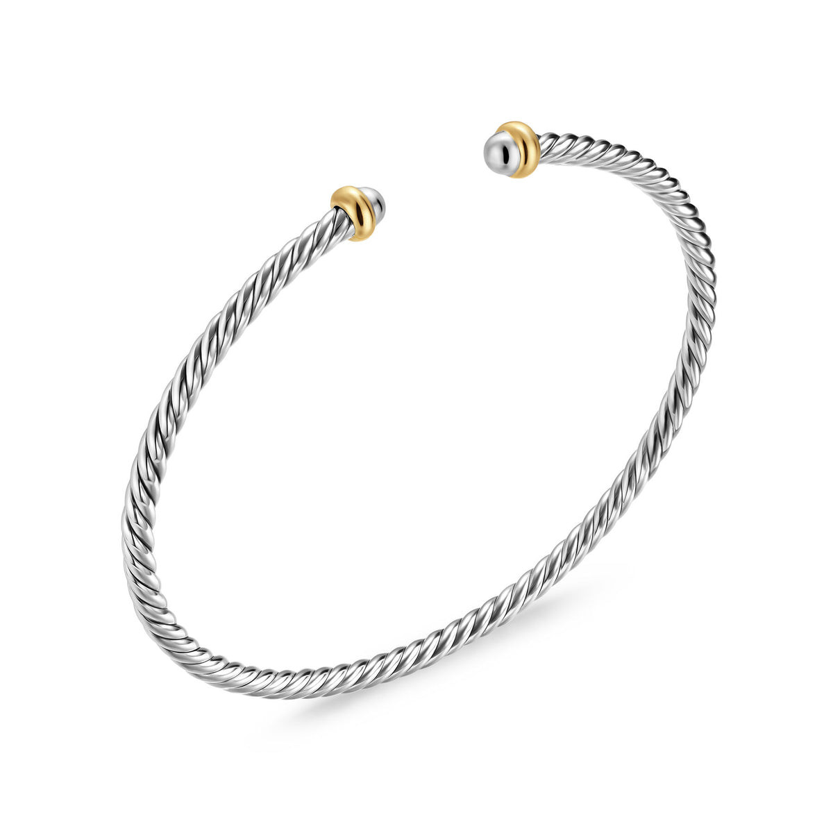 David Yurman Silver and Yellow Gold Micro Cable Flex Open Bracelet