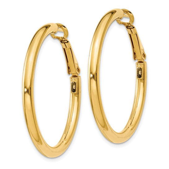Yellow Gold Polished Omega Back Hoop Earrings