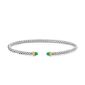 David Yurman Sterling Silver and Yellow Gold 2.6 mm Micro Cable Flex Emerald Bracelet