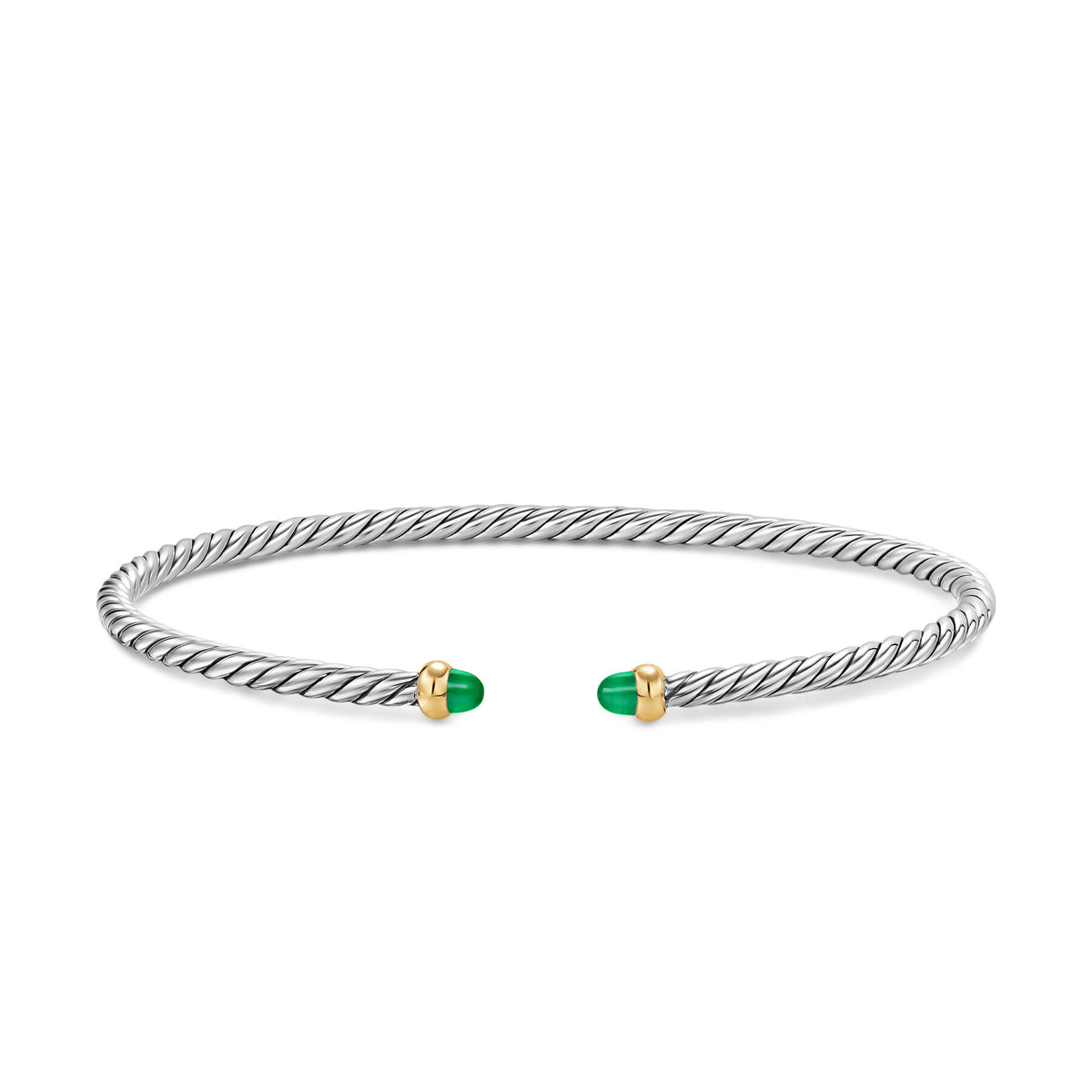 David Yurman Sterling Silver and Yellow Gold 2.6 mm Micro Cable Flex Emerald Bracelet