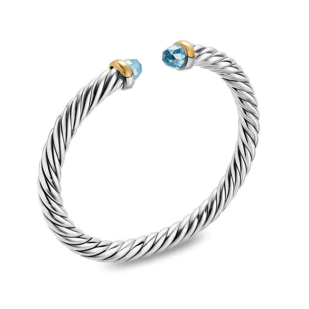 David Yurman Sterling Silver and Yellow Gold Cable Flex Blue Topaz Bracelet