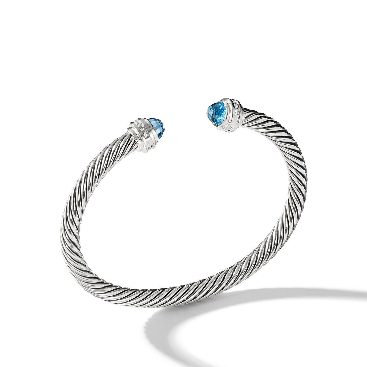 David Yurman Sterling Silver Classic Cable Blue Topaz Bracelet with Diamonds