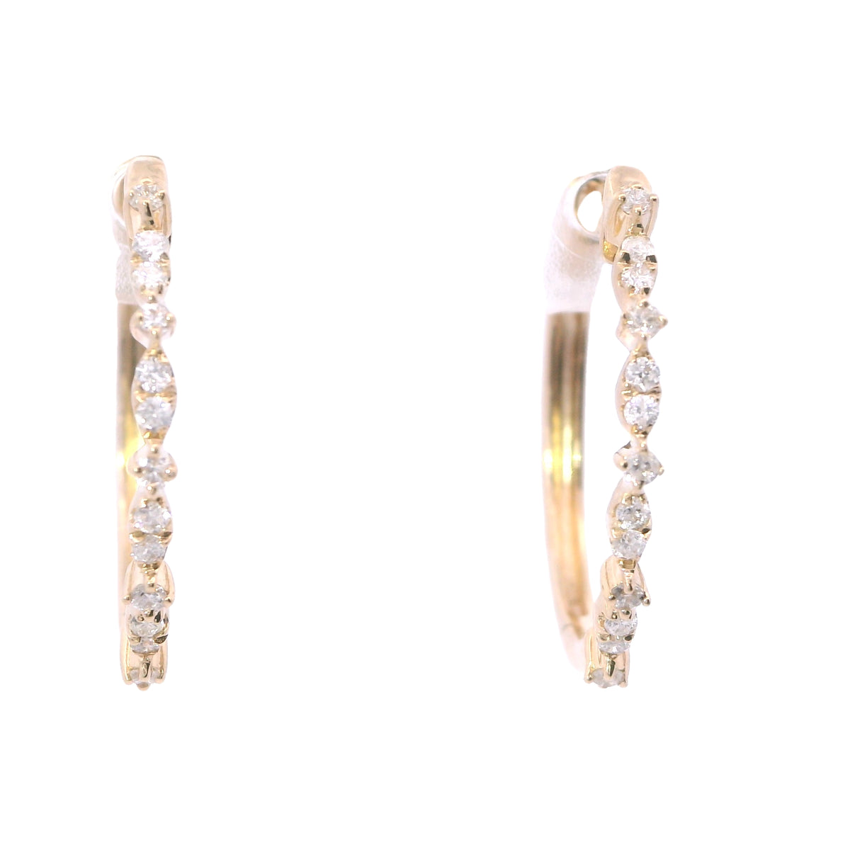 Yellow Gold Diamond Clusters Medium Hoop Earrings
