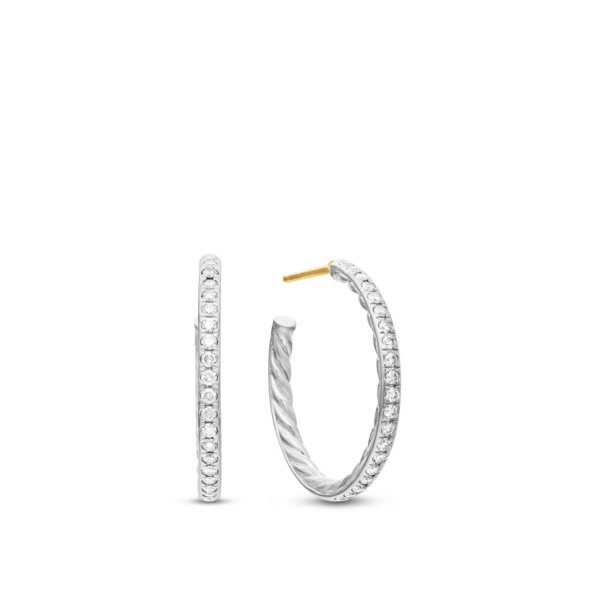 David Yurman Sterling Silver Small Pave Hoop Earrings
