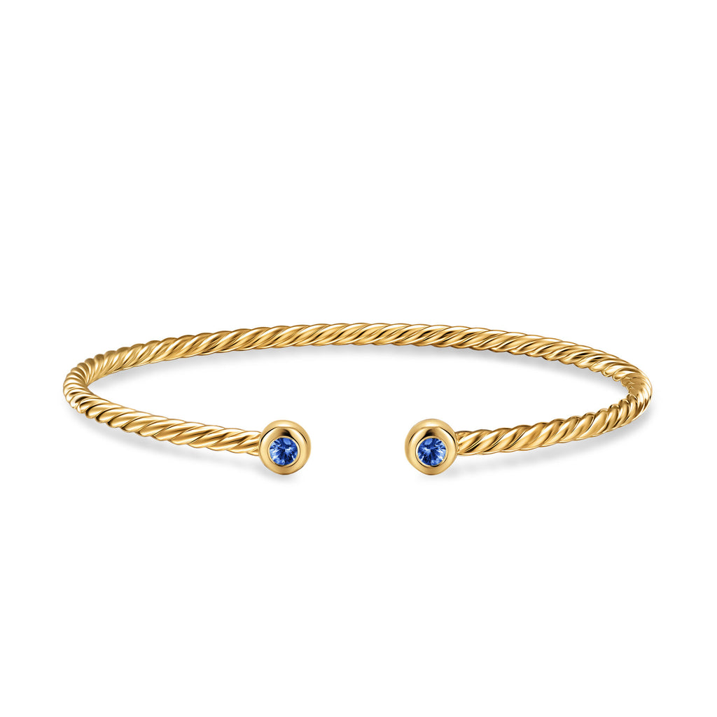 David Yurman Yellow Gold Micro Cablespira Flex Blue Sapphire Bracelet