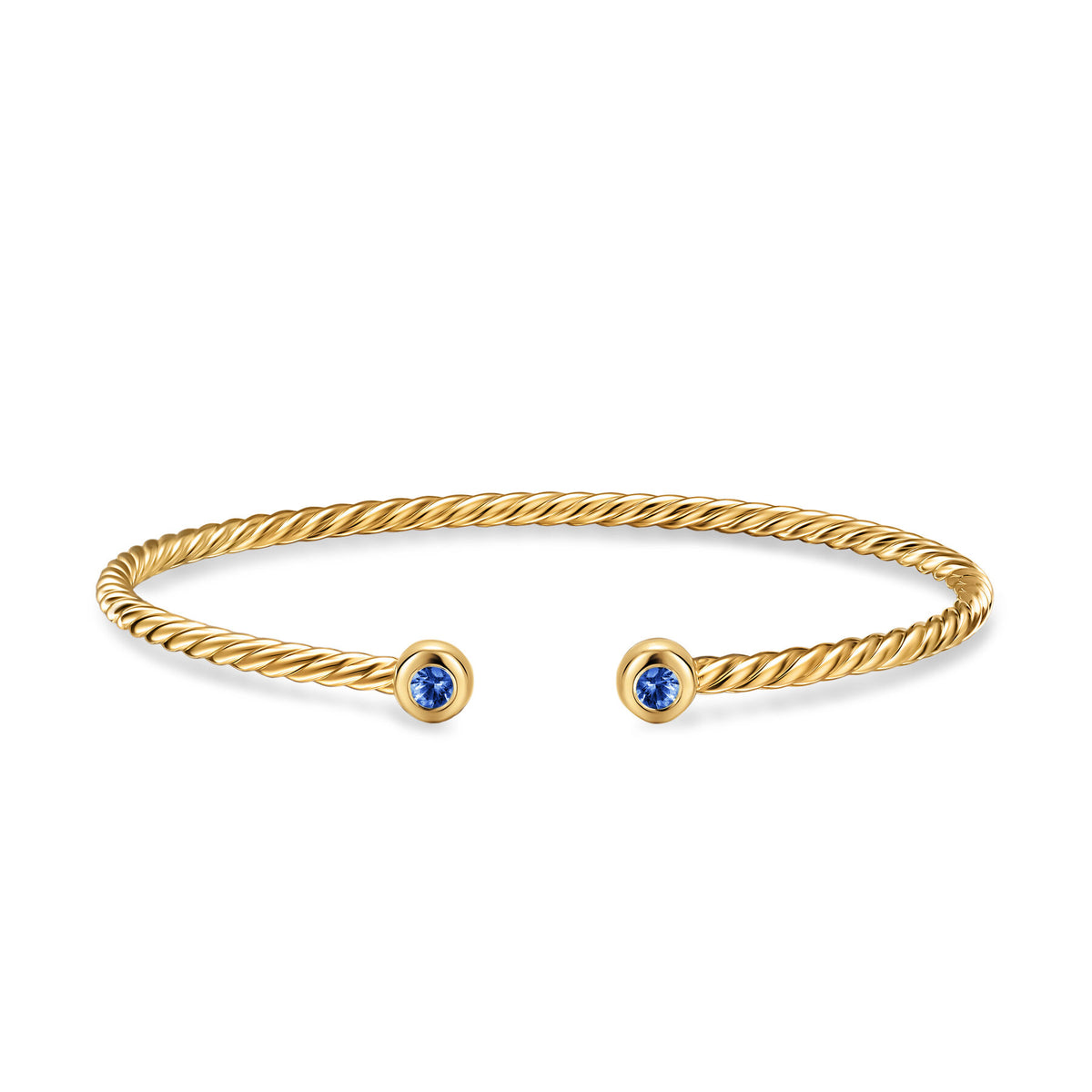 David Yurman Yellow Gold Micro Cablespira Flex Blue Sapphire Bracelet