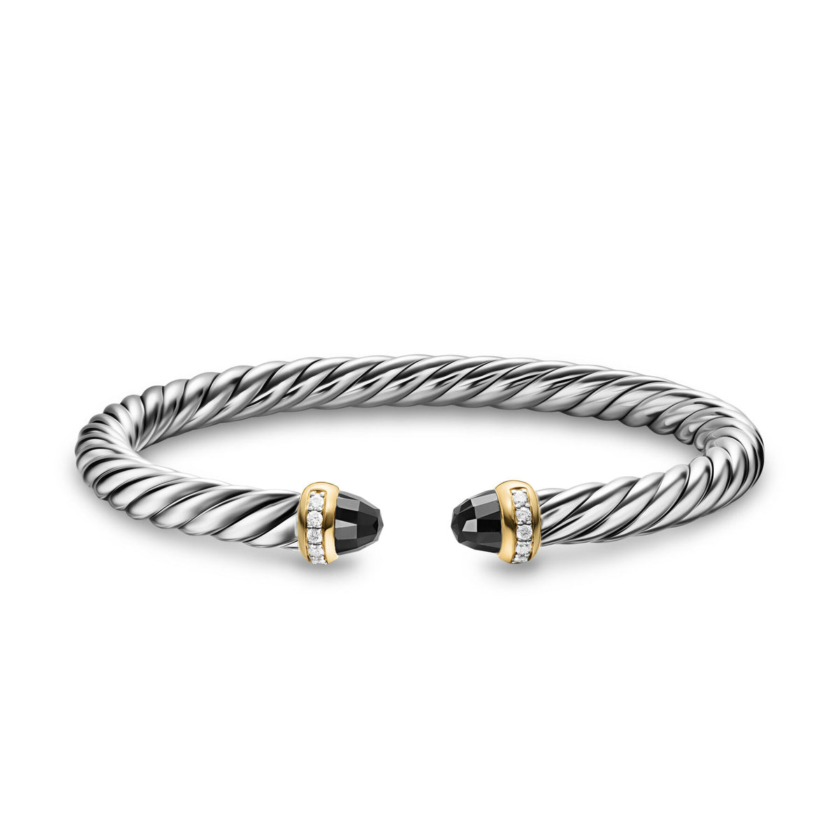 David Yurman Silver and Yellow Gold 6 mm Cable Flex Black Oynx and Diamond Bracelet