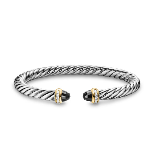 David Yurman Silver and Yellow Gold 6 mm Cable Flex Black Oynx and Diamond Bracelet