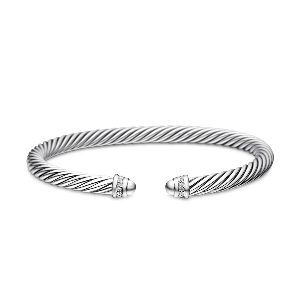 David Yurman Sterling Silver Classic Cable Silver Dome Bracelet with Diamonds
