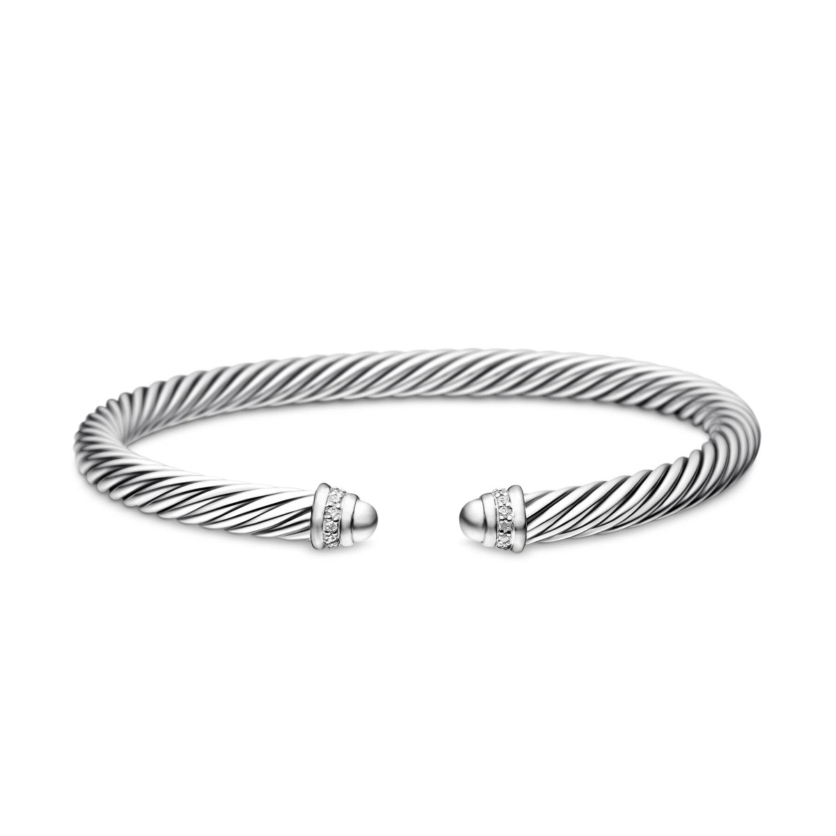 David Yurman Sterling Silver Classic Cable Silver Dome Bracelet with Diamonds