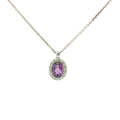 Estate White Gold Oval Amethyst and Diamond Halo Pendant Necklace