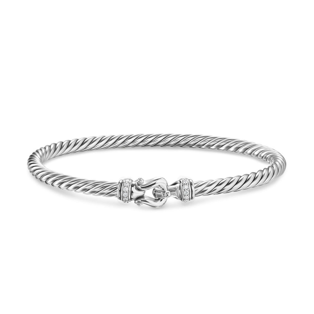 David Yurman Sterling Silver Cable Flex Buckle Bracelet with Diamonds