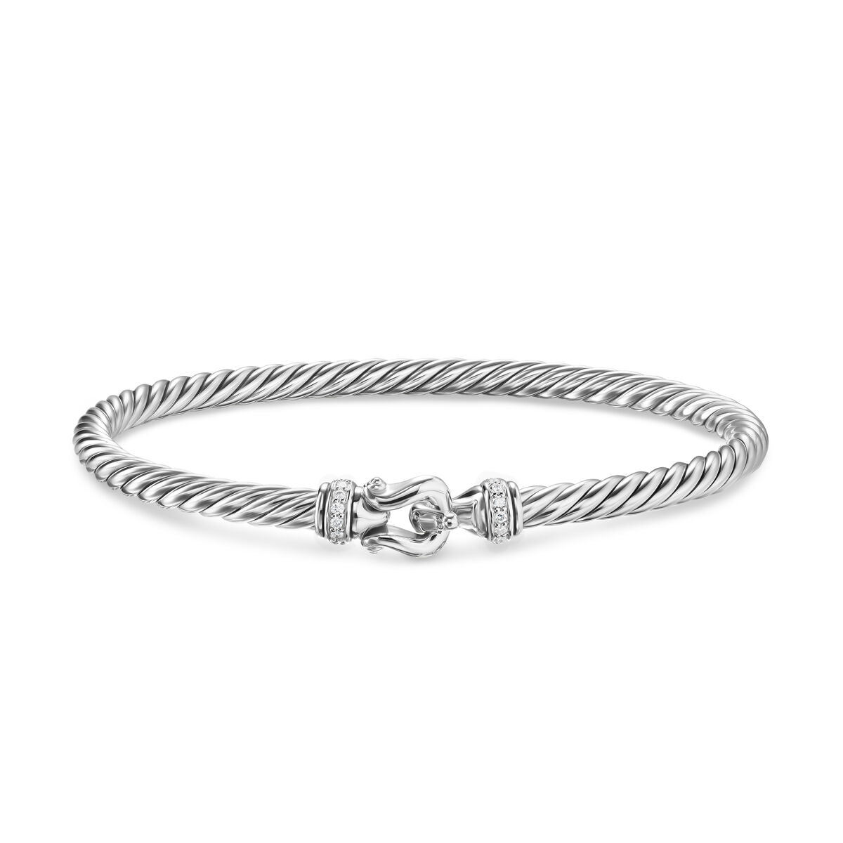 David Yurman Sterling Silver Cable Flex Buckle Bracelet with Diamonds