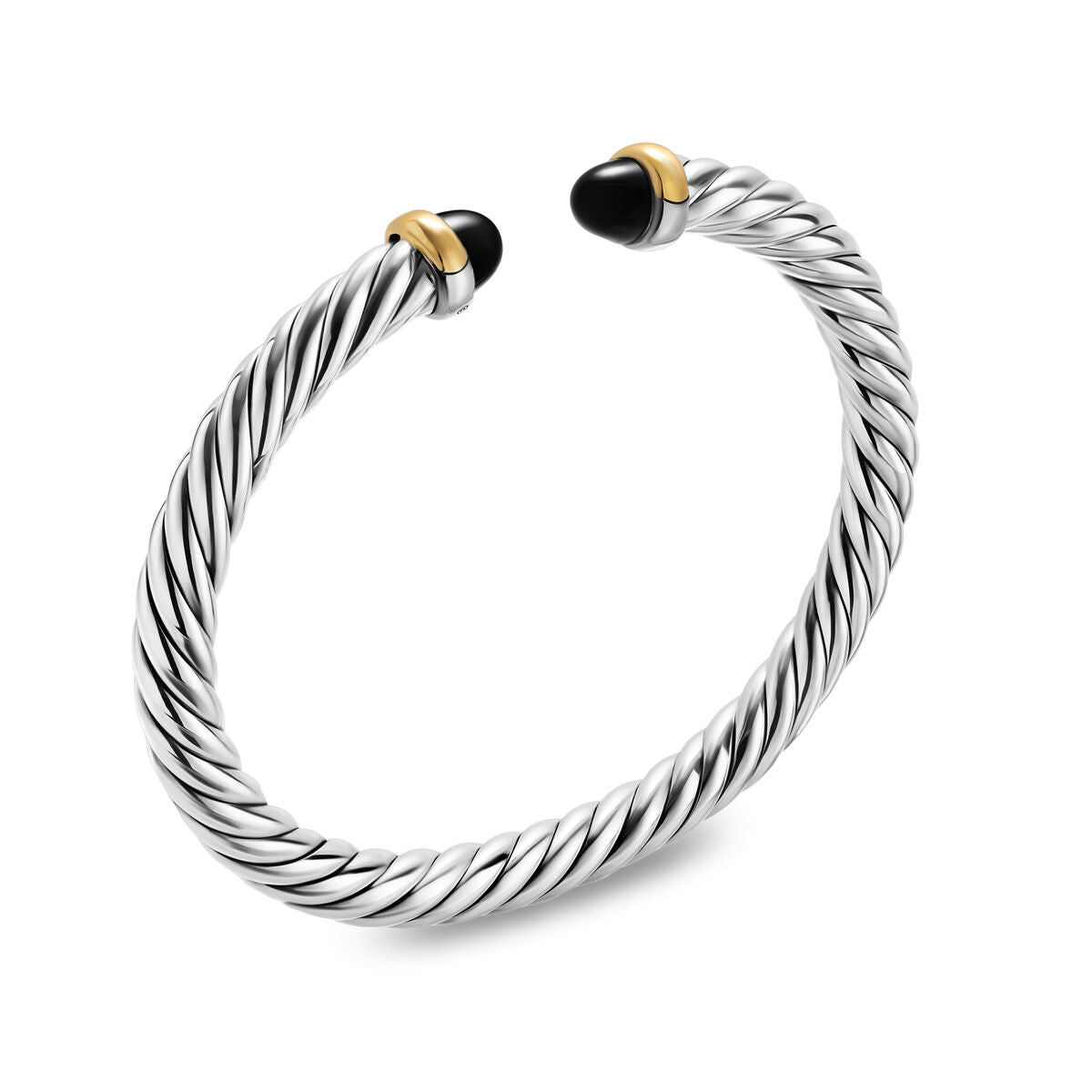 David Yurman Sterling Silver and Yellow Gold Cable Flex Black Onyx Bracelet