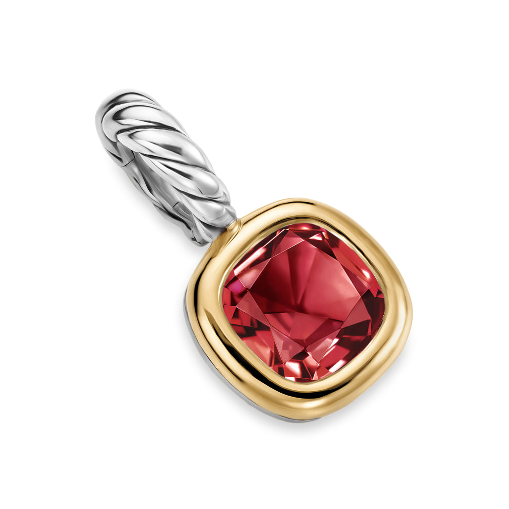 David Yurman Sterling Silver and Yellow Gold 5.5 mm Mini Cushion Garnet Enhancer